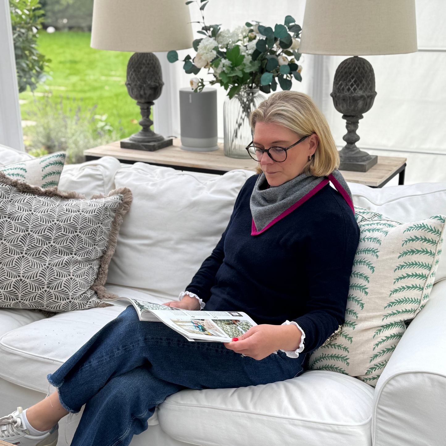 Dark Grey and Fuchsia Triangle Scarf