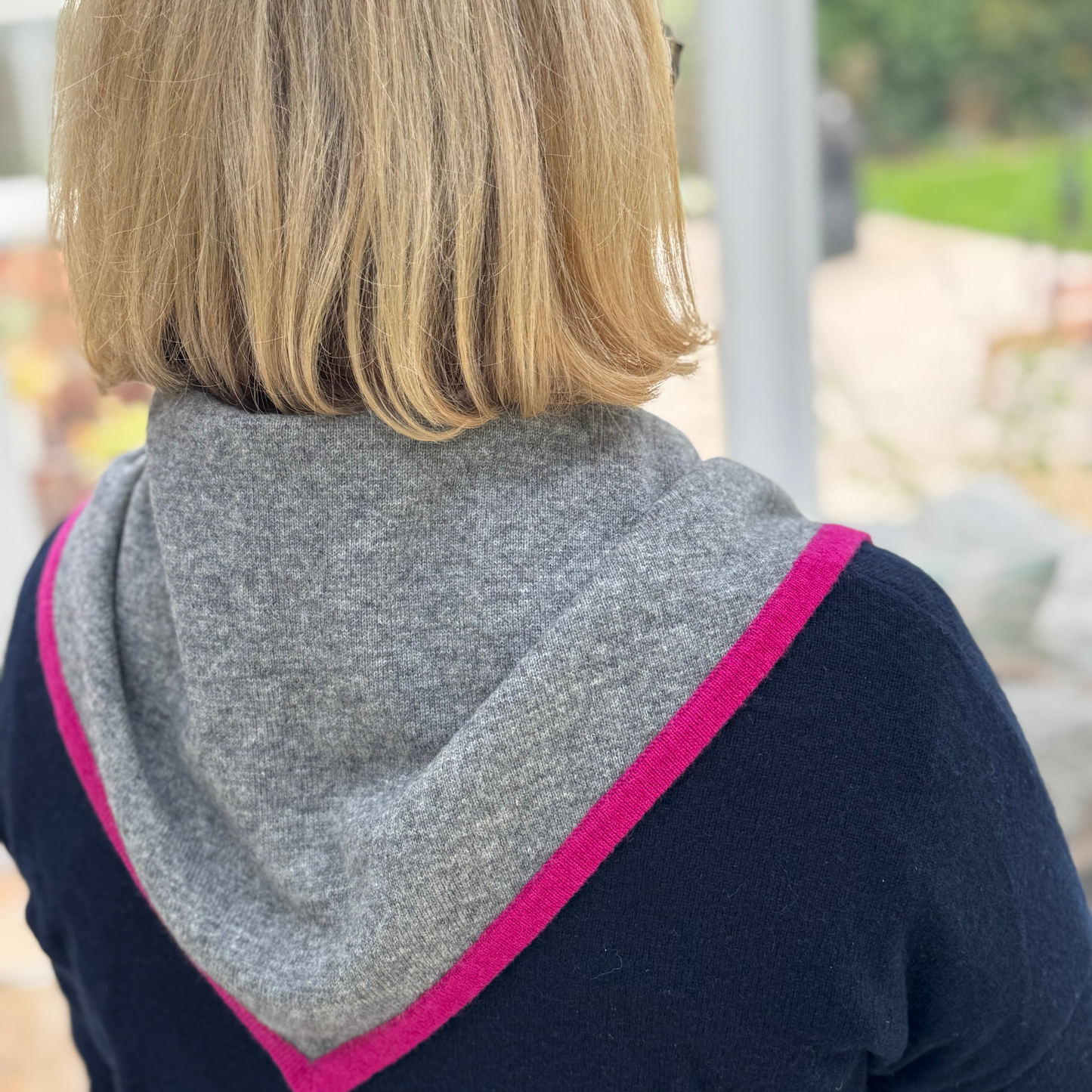 Dark Grey and Fuchsia Triangle Scarf