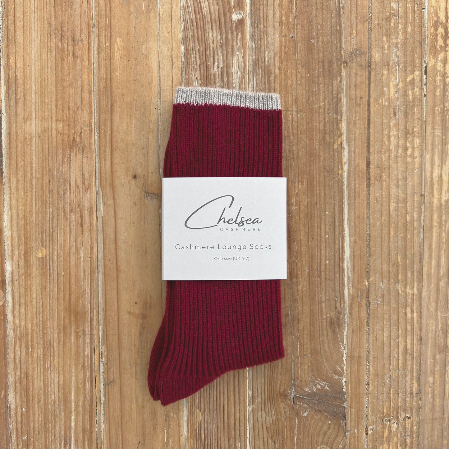 Chelsea Cashmere Lounge socks - Cashmere in burgundy with grey
