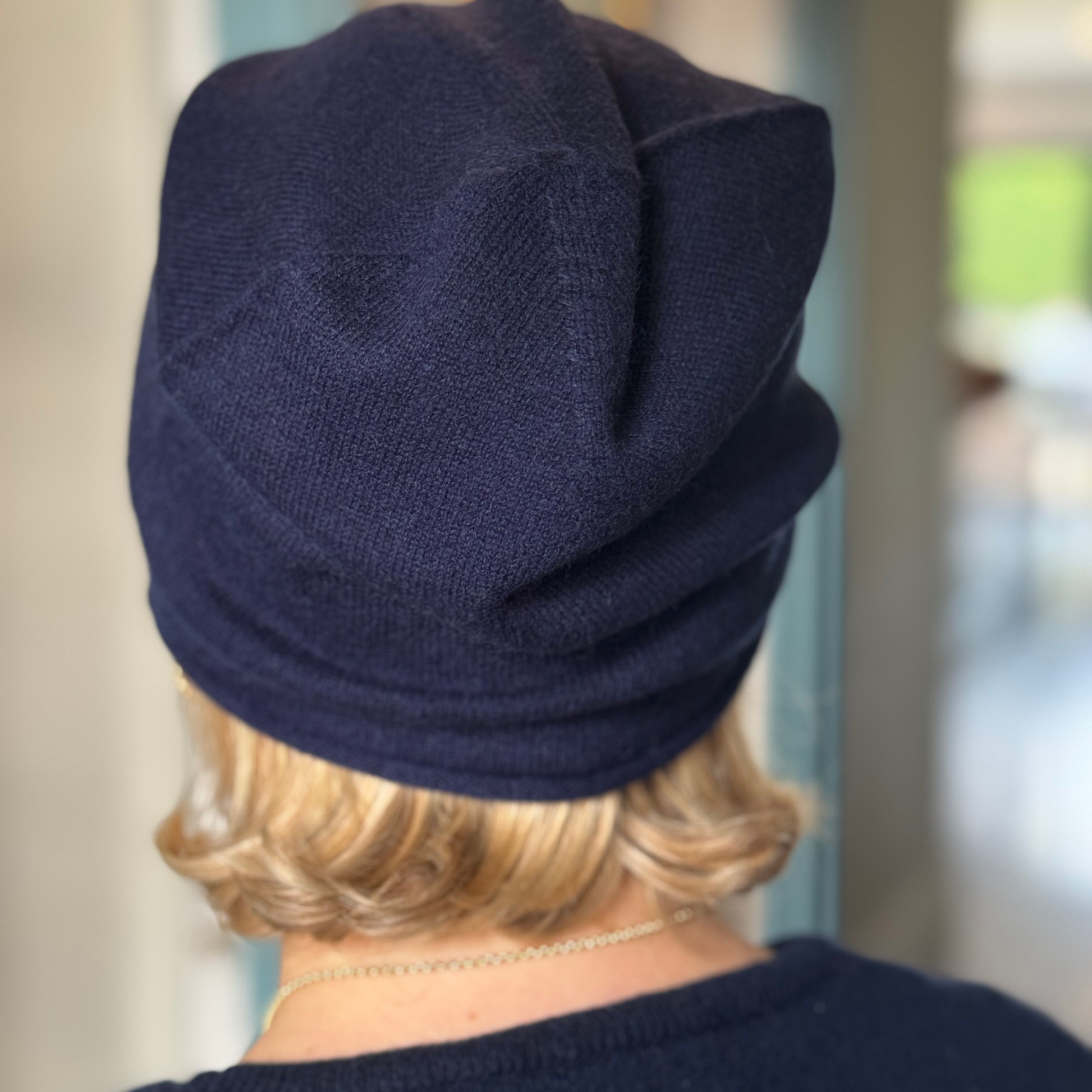 Cashmere Beanie Hat navy blue
