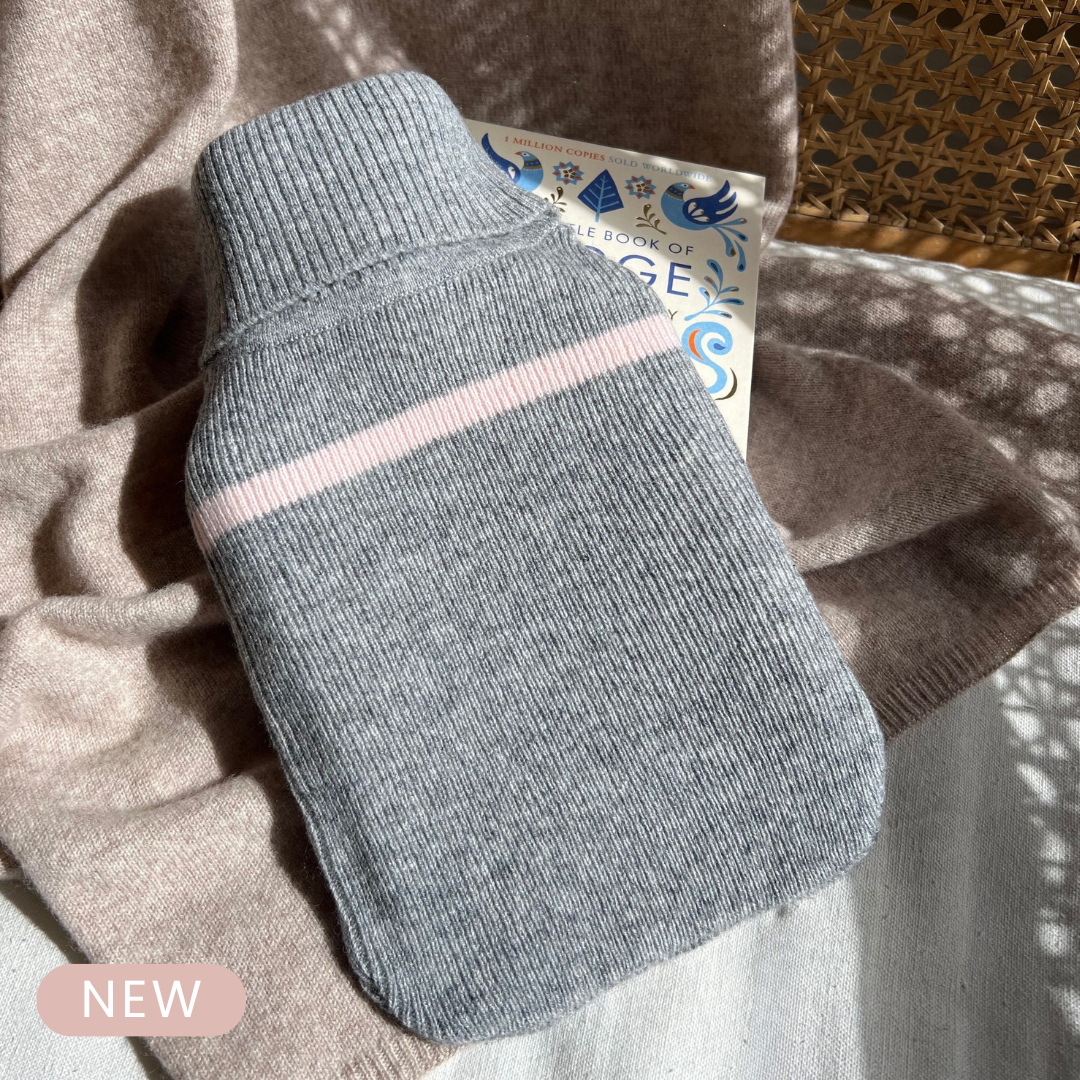 Rib knit hot water bottle cover in grey cashmere